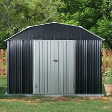 10x12 FT Outdoor Metal Storage Shed with Arch Roof and Locking Doors for Lawn