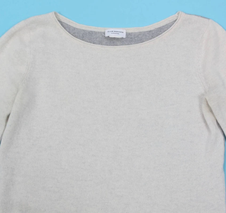 Suéter CLUB MONACO 100 % cachemir para mujer gris claro bloque de color trasero talla XS/493 Foto 2 de 4