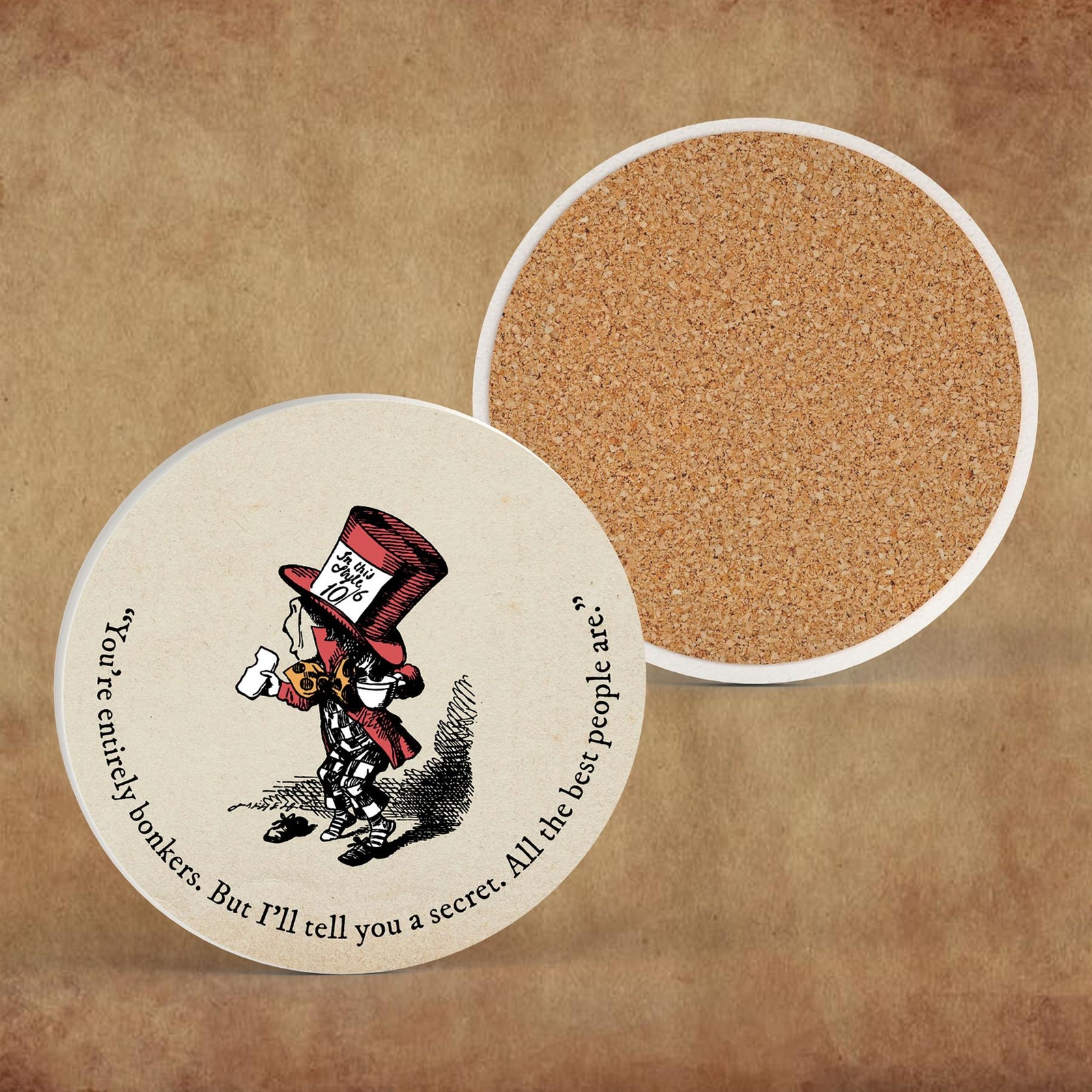 Entirely Bonkers Alice In Wonderland Themed Illustration On Ceramic Coaster