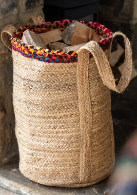 Eshan Fairtrade Jute/Hanf große Aufbewahrungstasche Korb Holzscheite/Spielzeug/Wäsche