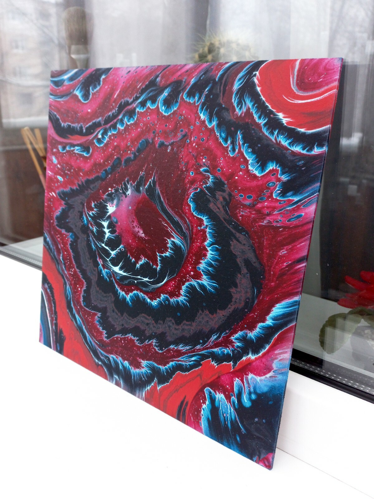 Modern Abstract Artwork - Blossom, Bold Red Swirl Painting, Handmade, Original
