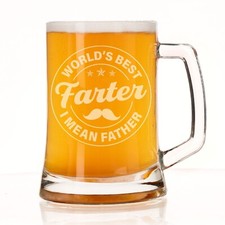 Personalised Beer Tankard for Dad Custom Engraved Stein Glass Gift Father Humour