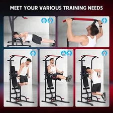 Pull Up Bar Dip Station Power Tower With Folding Dumbbell Bench backrest arm Pad