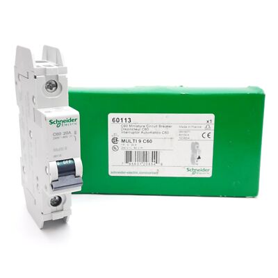Schneider Electric 60113 Circuit Breaker, C-Curve, 20A 240VAC/60VDC, DIN Rail