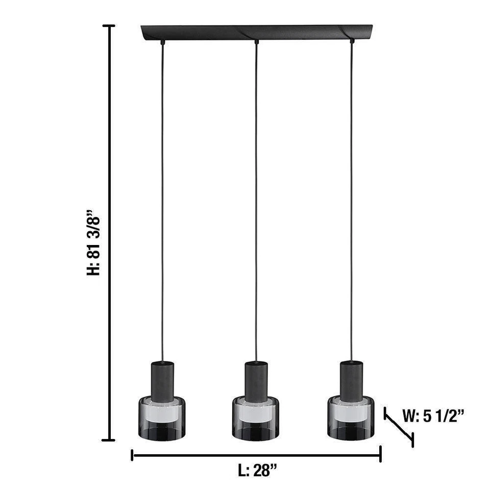 Eglo Molineros 28 pulgadas W x 8,2 pulgadas. Colgante isla cocina negra H 3 luces Foto 2 de 4