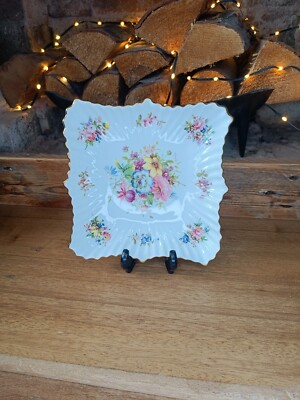 Viktorianische HAMERSLEY quadratische Schale/selten Vintage handbemalt Bone China Goldrand