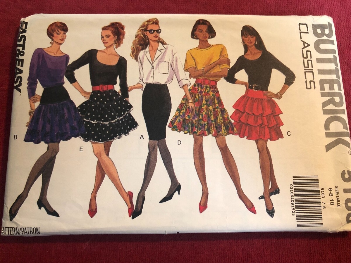 🌹BUTTERICK #5183-LADIES FITTED or TWO THREE TIERED KNEE SKIRT PATTERN  6-10 FF