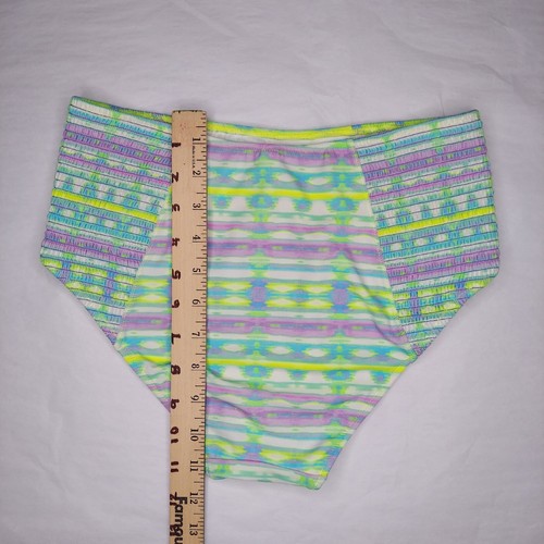 Victoria's Secret Bikini Swim Bottom Medium Green Purple Stripe Smock High Rise - Picture 5 of 9