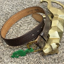 Vintage USA made TEXTAN buckle belt BROWN Pebbled leather WESTERN Size 28 New