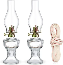 Yexiya 2 Pieces Rustic Oil Lamp Lantern Large Classic Kerosene Lamp Vintage Glas
