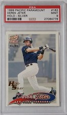 RARE! 1999 PACIFIC PARAMOUNT HOLO-SILVER #162 DEREK JETER PSA 9 MINT /99 YANKEES