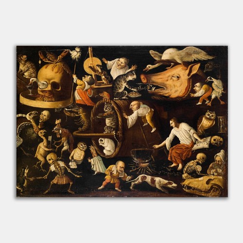 Witchcraft Scene & Dwarves Unusual Wall Art Print, Pseudo Bocchi Occult Painting - 第 1/3 張圖片