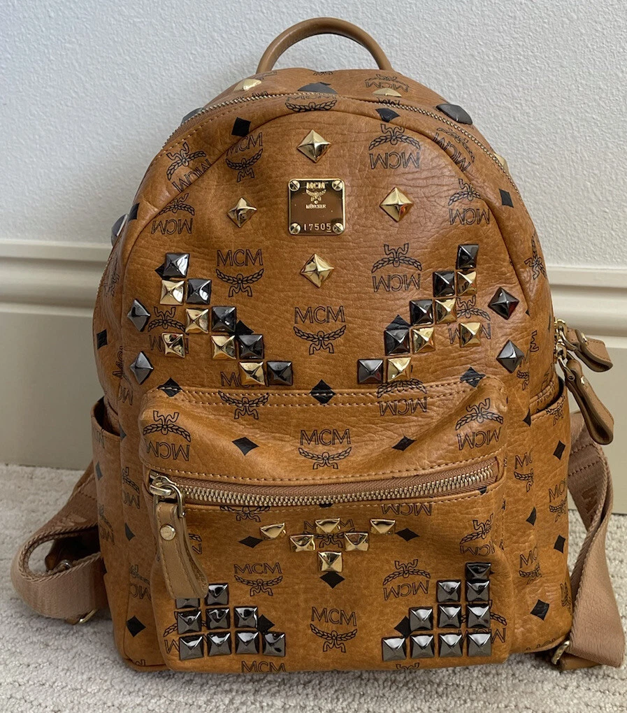 MCM Stark Visetos Mini Studded Coated Canvas Beige Backpack