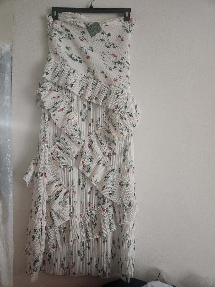 H&M Ruffle-trimmed Bandeau Dress Strapless Floral Cream Sz L BNWT | eBay