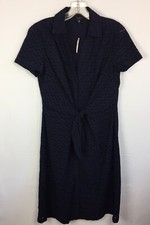 NEW Talbots Size 4 Eyelet Tie Front Shirt Dress Navy Blue Lined Short Sleeve