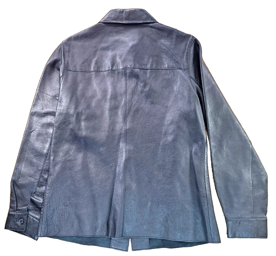Clothes Revue 100% Soft Lambs Leather Shirt Jacket Coat Womens Size 8 Black - Image 3 of 4