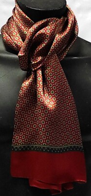 Ascot Uomo Sciarpa In Seta Sintetica Con Anello Pelle