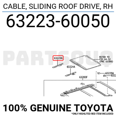 6322360050 Genuine Toyota CABLE, SLIDING ROOF DRIVE, RH 63223