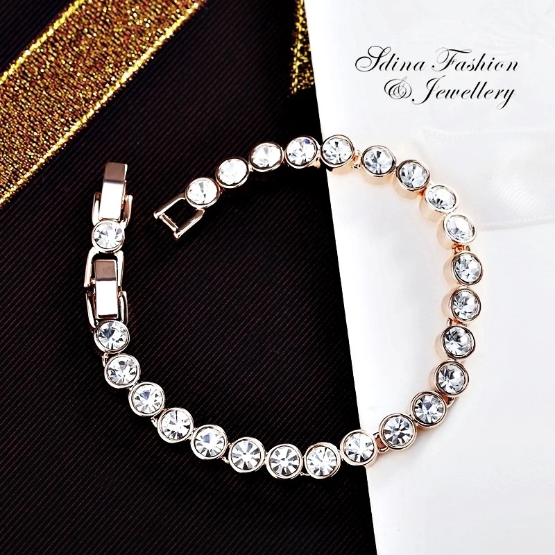 18K Rose Gold Filled Made With Swarovski Crystal Round Cut Tennis Bracelet - Image 3 of 4