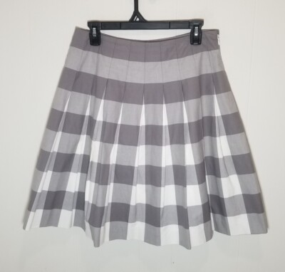 Liz Claiborne Women's Skirt Size Plaid Pleated Lined Above the Knee Gray  White