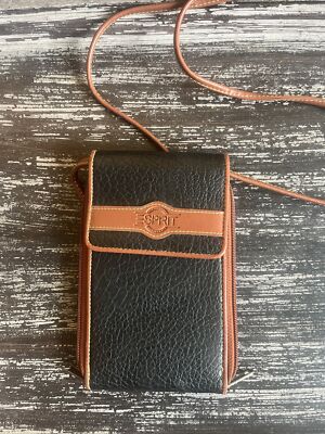 ESPRIT Vintage 90s Black and Brown Pebbled Leather Crossbody Travel Bag