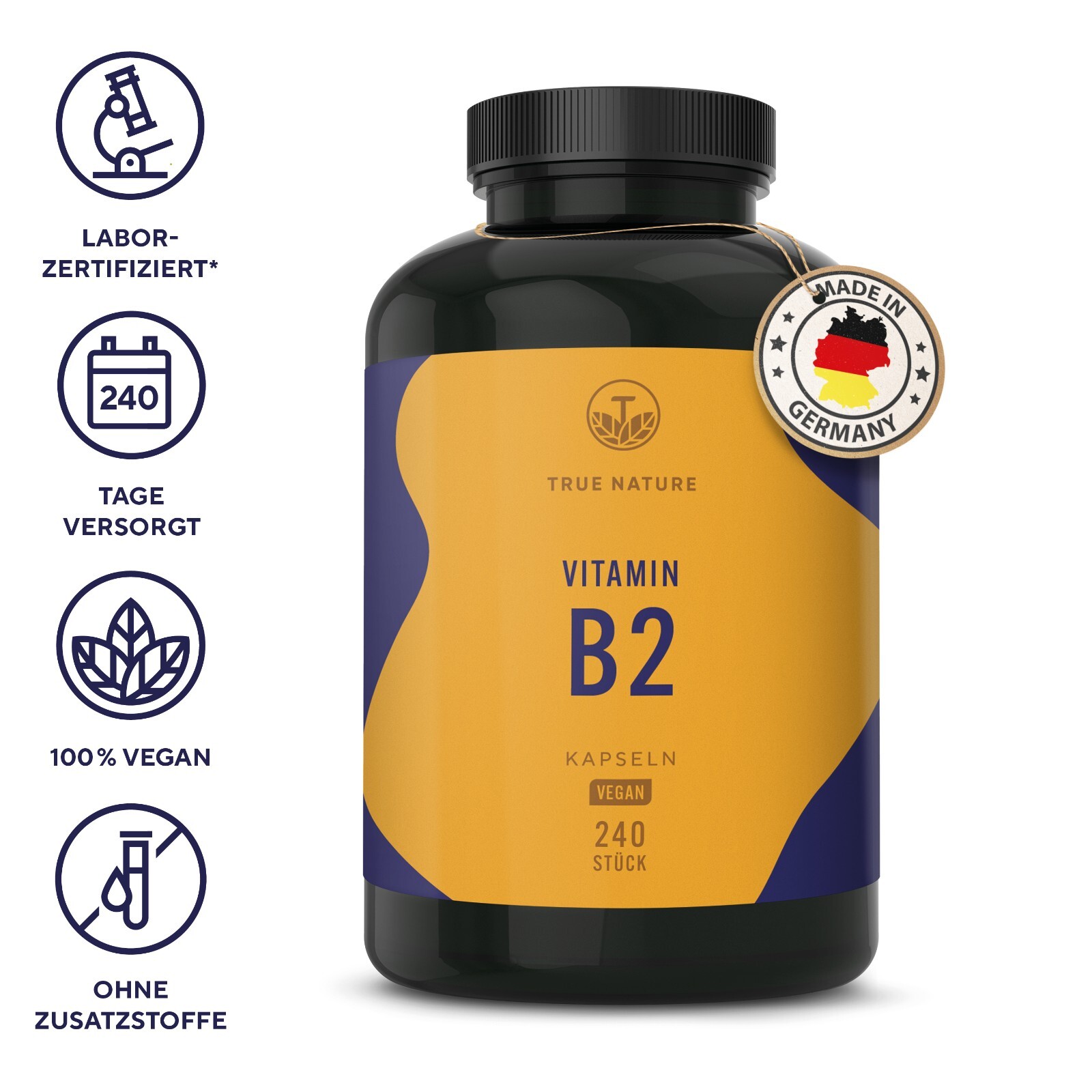 Vitamin B2 – 240 Kapseln (8 Monate Vorrat) – Riboflavin Vegan - TRUE NATURE®