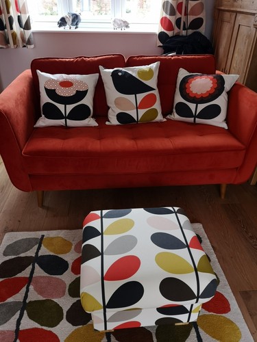 Storage Footstool Fryetts Bergen Floral Fabric Pouffe Footstall Ochre Orange - Picture 14 of 29