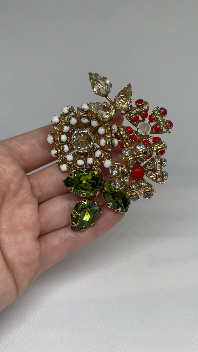 VERY RARE Vintage Floral Rhinestone Brooch SIGNED Schreiner | eBay