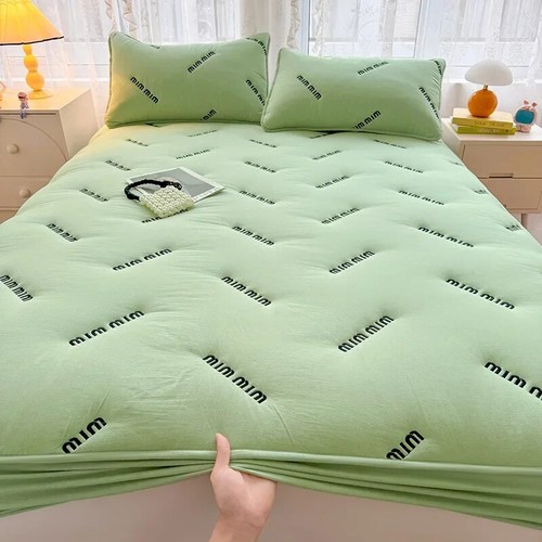 1 pc Quilted Mattress Cover Letter Embroidery Bed Protector Thick Fitted Sheet - Picture 8 of 25