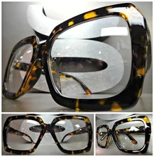 HUGE OVERSIZE VINTAGE Style Clear Lens EYE GLASSES Thick Tortoise Fashion Frame