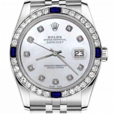 Rolex Datejust 36 mm White Mother Of Pearl Diamond Dial Diamond & Sapphire Watch