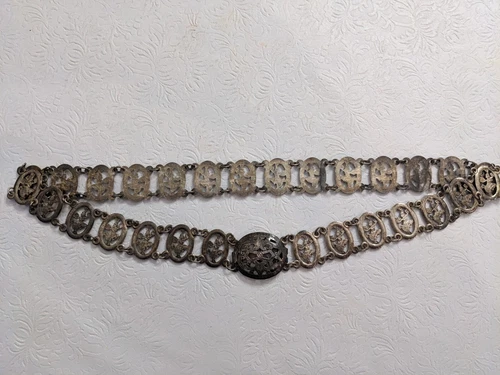 Antique 1930s Solid Sterling Silver Siamese 32" Belt Manimekhala Dancers 108g