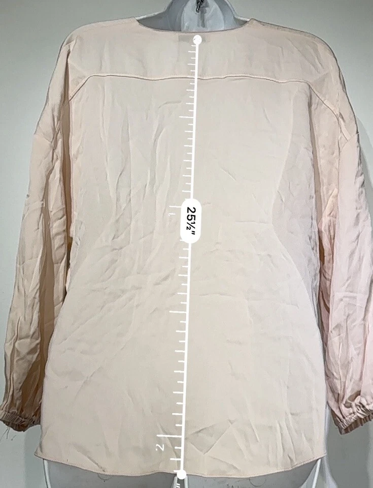 Blusa Vince Seda Rosa Cuello en V Popover Manga Larga Talla M Foto 3 de 4
