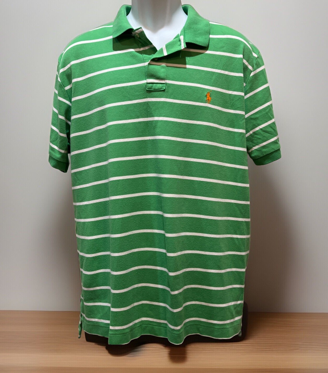 Polo Golf Ralph Lauren Camicia Uomo Tg L Verde Bianco Righe Preppy Pony