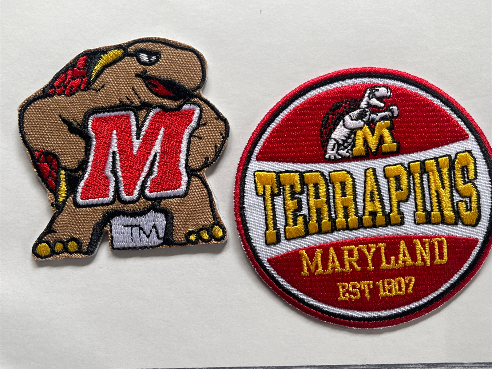 2 University of Maryland Terrapins Vintage Embroidered Iron On Patch Lot 3”& 2.5