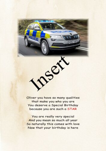 Personalised birthday card Police car any age name or relationship - Picture 2 of 2