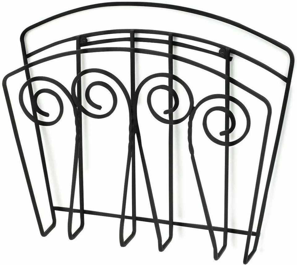 Magazine Rack Black Metal Wall mount Scroll Design - Image 2 of 3