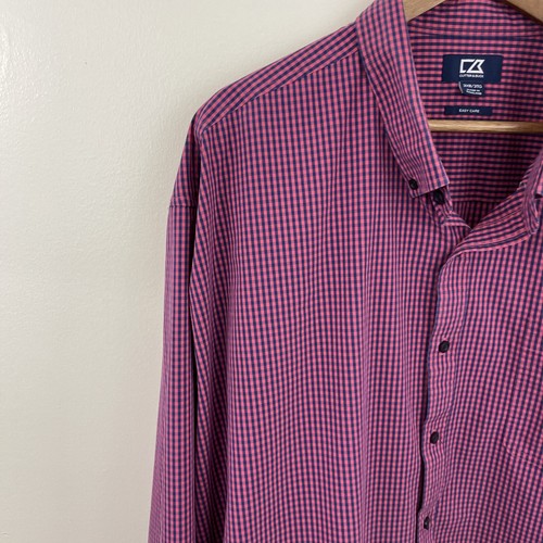 Cutter & Buck Easy Care Shirt Mens 3XB Big 3X Pink Check Long SLV Button Down - Picture 5 of 14