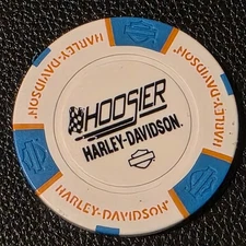 HOOSIER HD ~ INDIANA (White/Blue/Orange) Harley Davidson Poker Chip