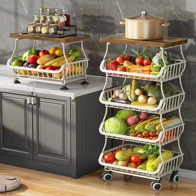 Fruit Basket for Kitchen with Wood Top 5 Tier, Stackable Fruit and Vegetable Sto