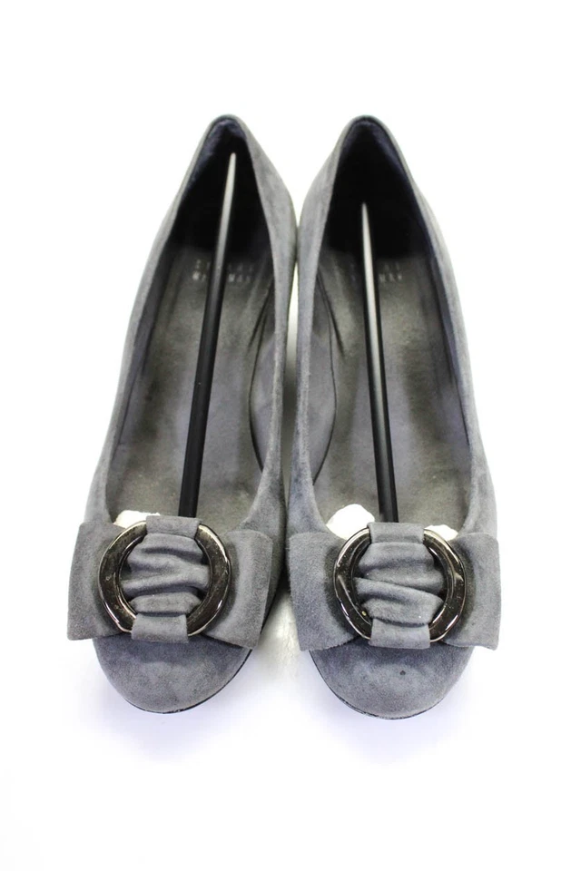 Stuart Weitzman Womens Bow Tied Circle Ring Buckled Wedge Heels Gray Size 7 - Image 2 of 4