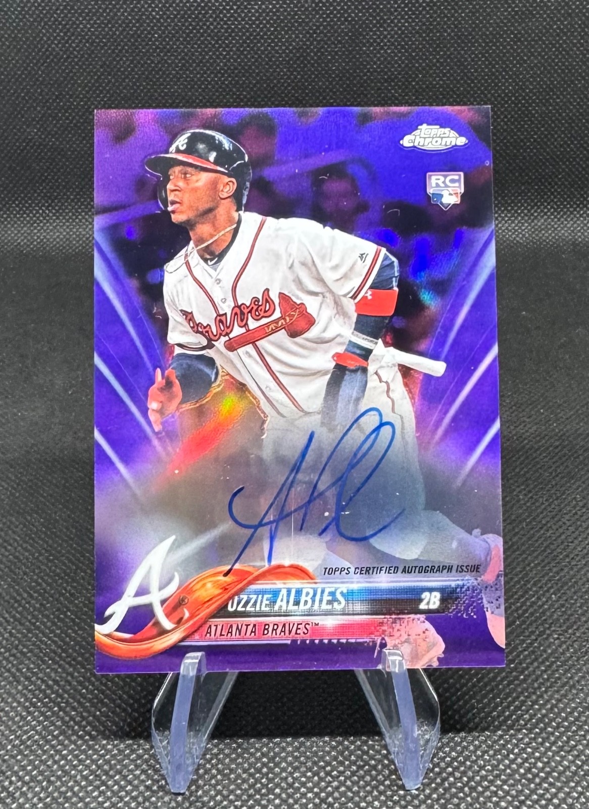 2018 Topps Chrome - Rookie Autographs Ozzie Albies #RA-OA Purple Refractor /250