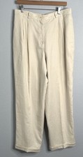 Lauren Ralph Lauren Women 16 Sand Beige 100 Linen Pleated Cuffed Dress Pant