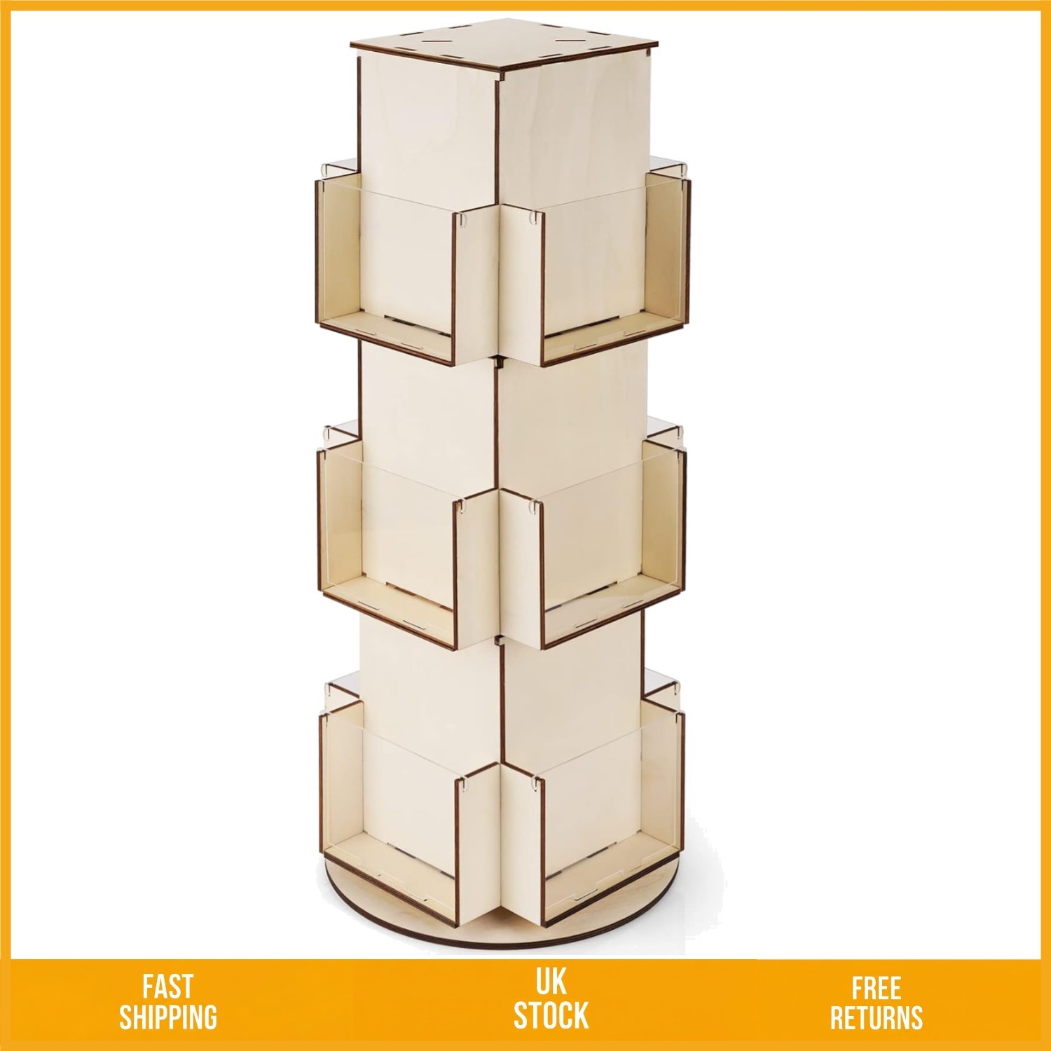 Elegant Rotating Wooden Display Stand for Greeting Cards Craft Fairs 3 Tier Rack