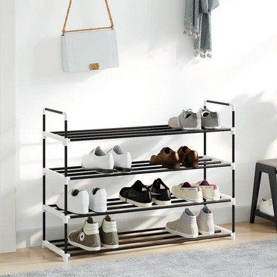 Schuhregal schwarz Metall & Kunststoff 4-stufig 91x29x74cm schmal minimalistisch Eingang Flur