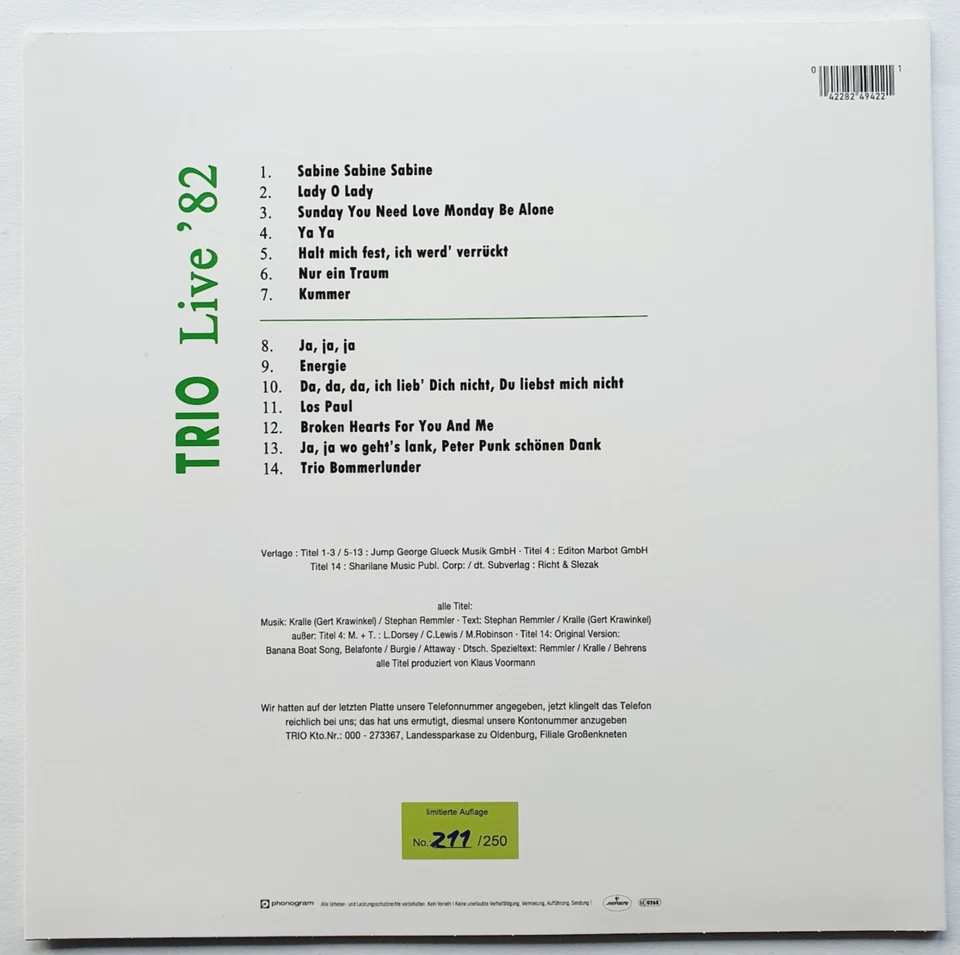 Trio – Live Im Frühjahr 82 (LP), blaues Vinyl, limitiert und nummeriert, neu (M) - Bild 3 von 4