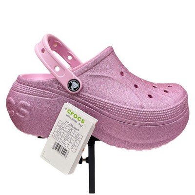 Crocs Womens Mega Wedge Platform Clog Size Rose Glitter Slip