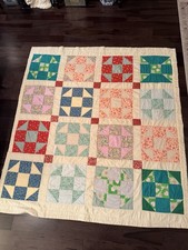 Vintage Handmade Colorful Florals Shoo Fly Quilt 76x84 Read More