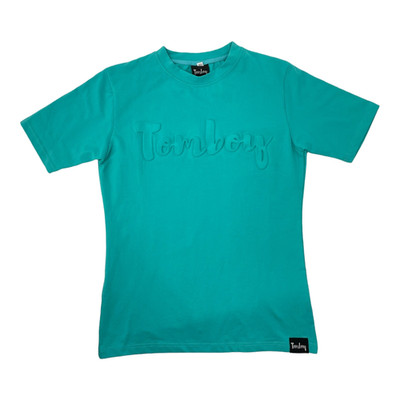 Tomboy Brand 3D Puff Vinyl Tom Boy T-Shirt Top Aqua Blue Small Unique Piece RARE