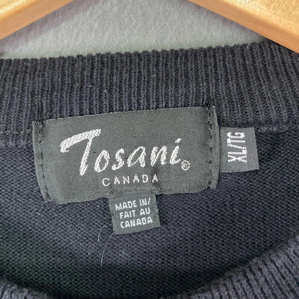 Suéter Tosani Canada Para Hombres XL Negro Púrpura A Cuadros Crew Next Hecho en Canadá Años 90 Foto 3 de 4
